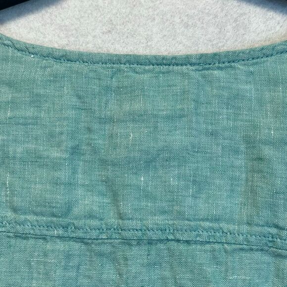 TAHARI Women’s Linen Button Front Tunic Top 2X Teal Green Long Sleeve Blouse - Picture 12 of 13